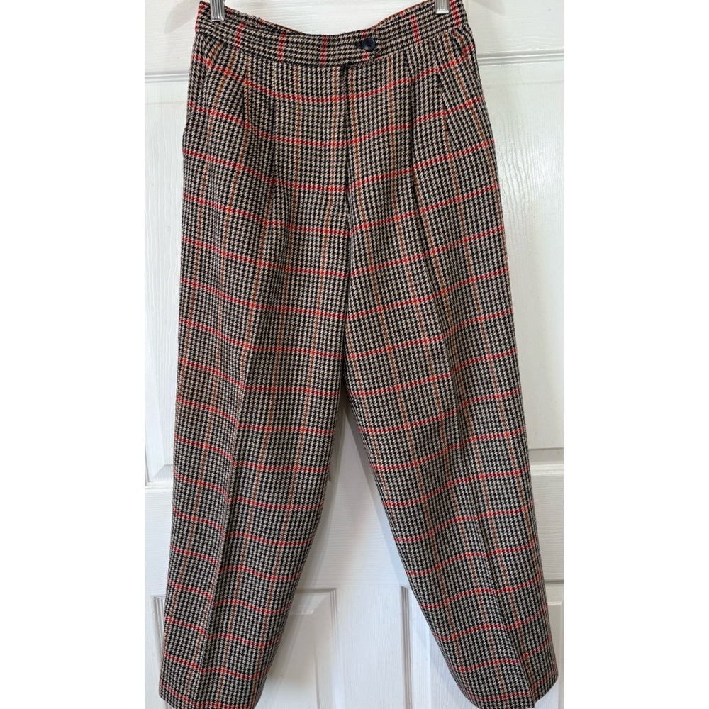 Vintage High Waist Pleated Wool Tweed Houndstooth Trousers Pants Lined Size 12